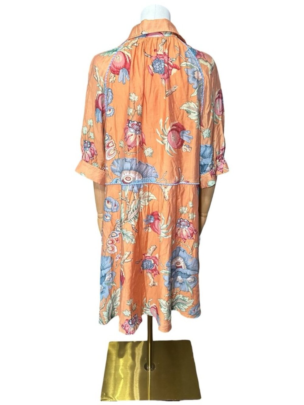 Floral Button-Front Orange Midi Dress - Picture 4 of 4